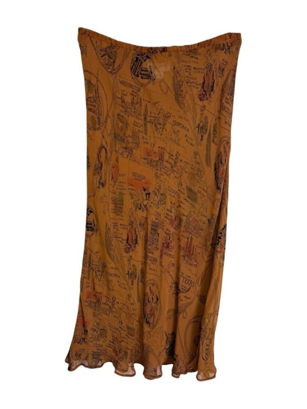 Vintage Western Americana Novelty USA Map Print Slip Skirt Size Medium 90s